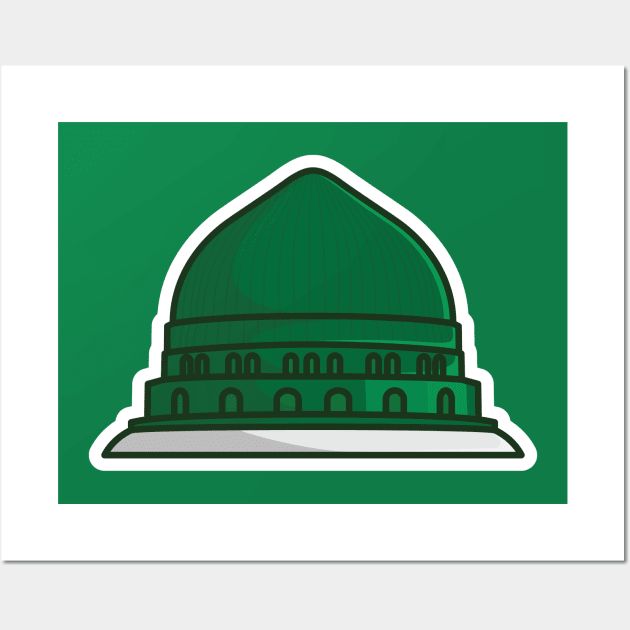 Isalmic Madina Masjid Al Nabawi Mosque Sticker design vector illustration. Islamic religion icon concept. Al Nabawi Mosque in Mecca Saudi Arabia sticker vector design. Wall Art by AlviStudio